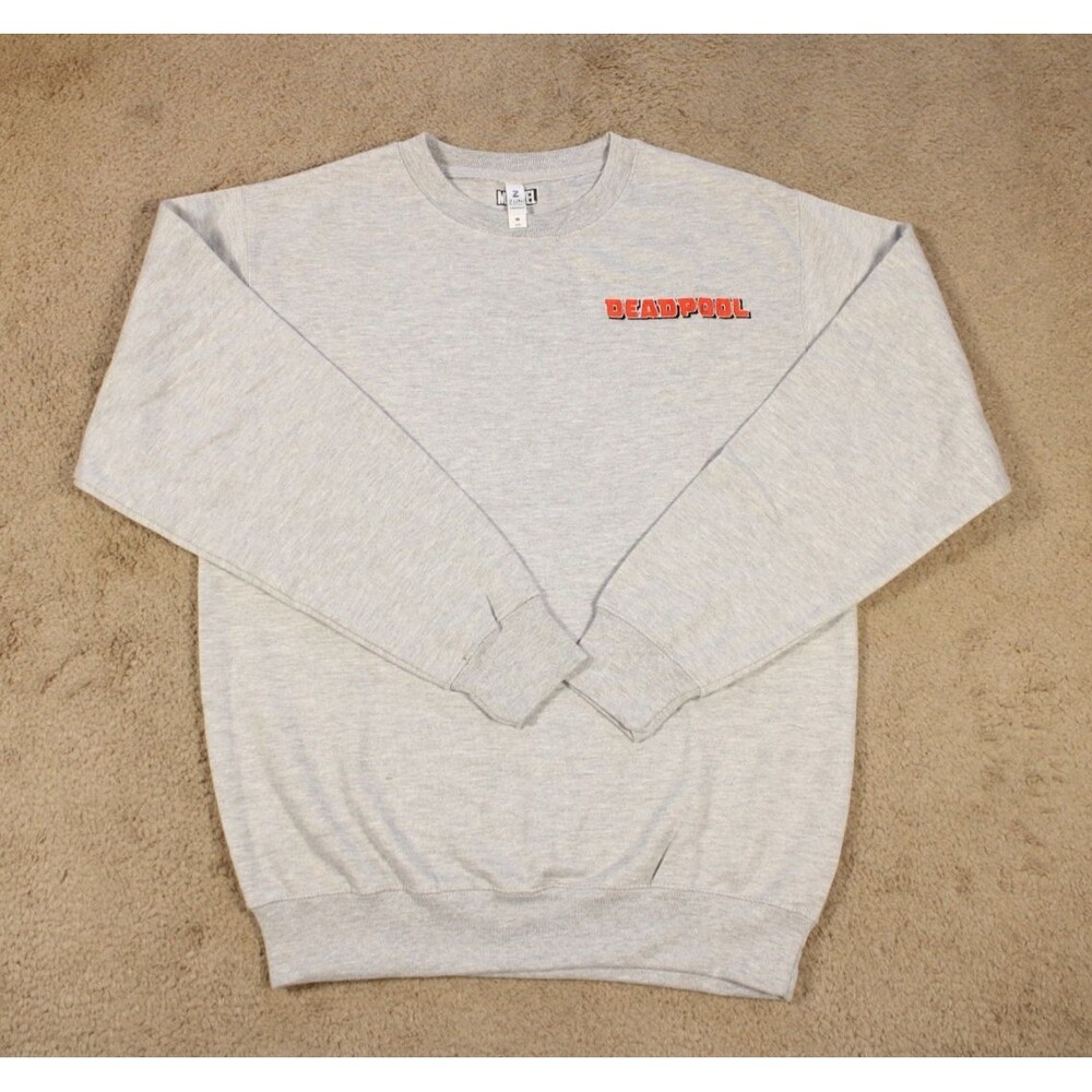 Marvel Deadpool Embroidered Logo Crewneck Sweatshirt (Medium) Gray NWOT